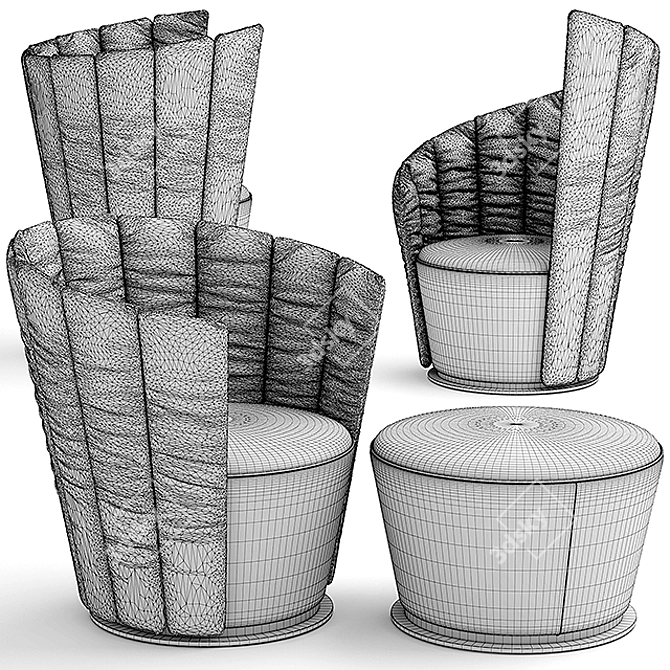 Elegant Jori Armchairs with Ottoman 3D model image 3