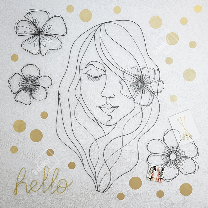 Wire Art Set: Floral Portraits, Wall Decals, Hello Word, Arrow Poster, Girls Photo 3D model image 1