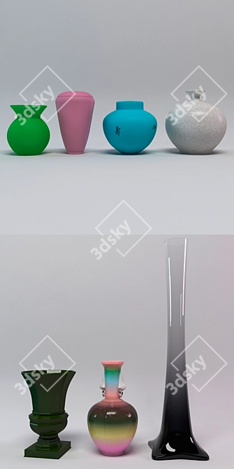 Stylish 7-Piece Vase Set 3D model image 2