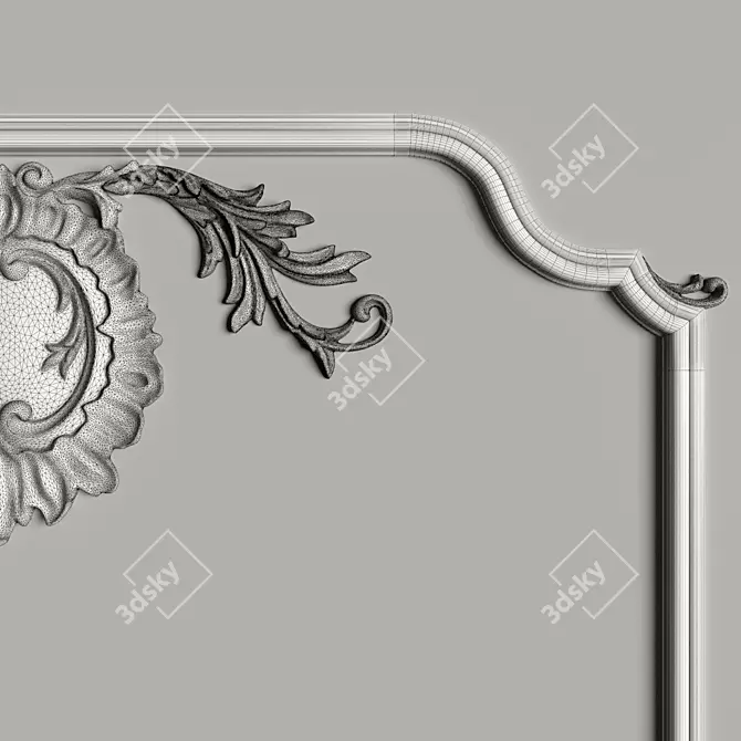 Elegant Gypsum Decor Mirror 3D model image 2