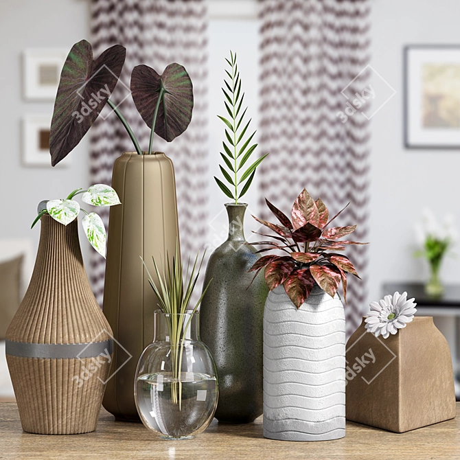 Elegant Vase Trio - Modern Décor 3D model image 2