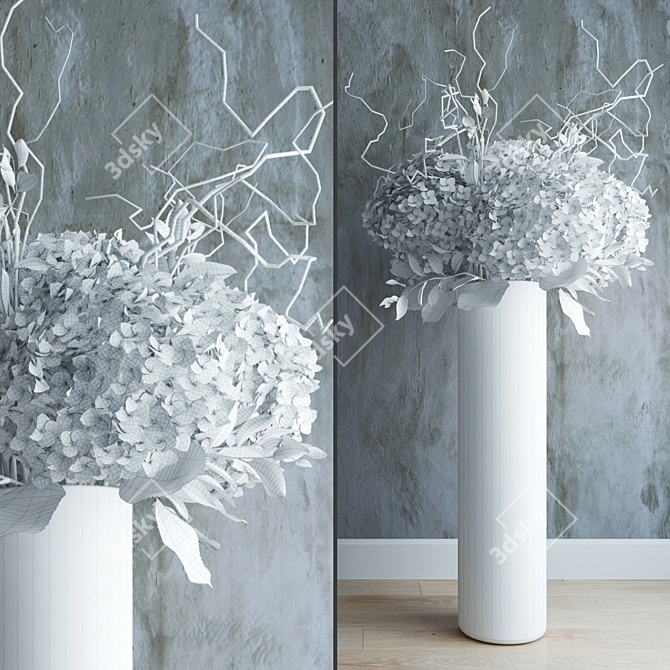 Elegant White Hydrangeas in Tall Vase 3D model image 2