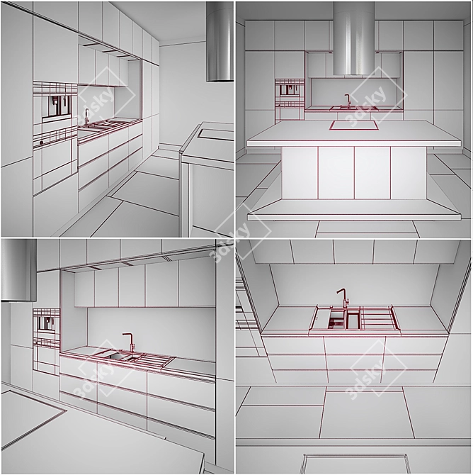 Contemporary Kitchen Furniture Set 3D model image 3