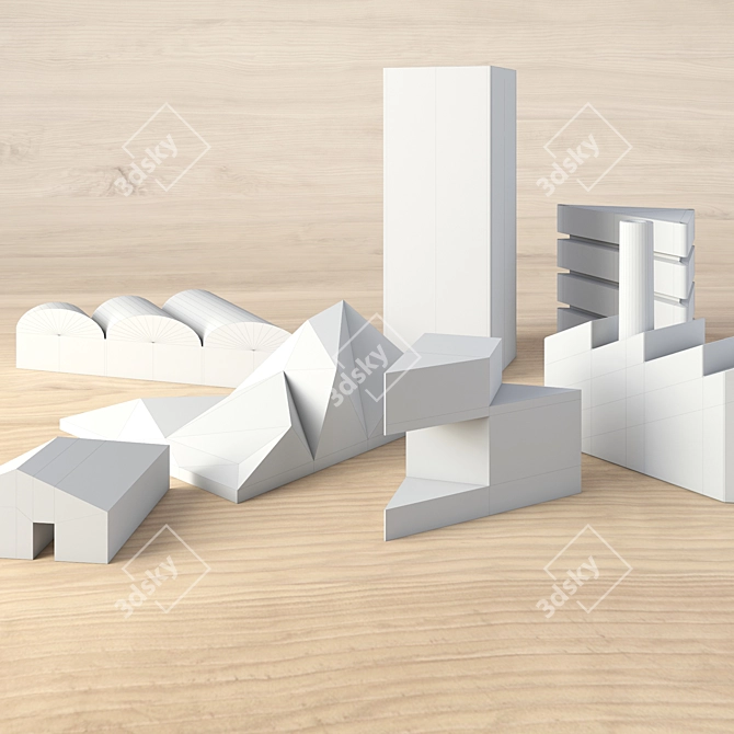 City Tangram: Concrete Puzzle Sculpture 3D model image 3