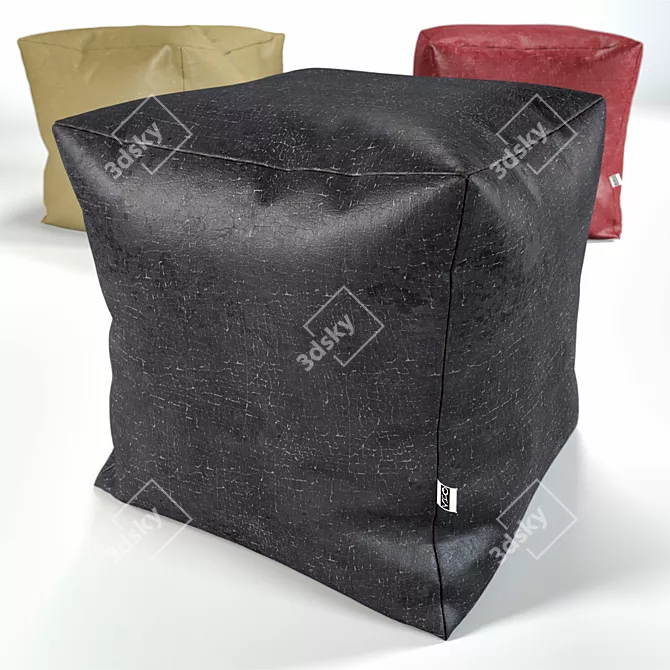 Vintage Leather Pouf 3D model image 2