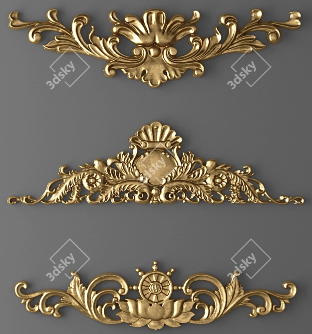 Golden Ornate Stucco Set 3D model image 3