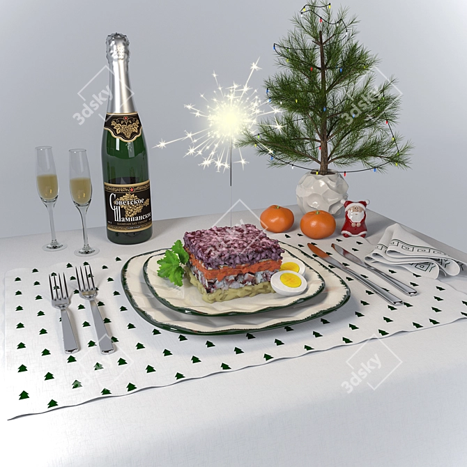  Festive "New Year" Salad Set 3D model image 1