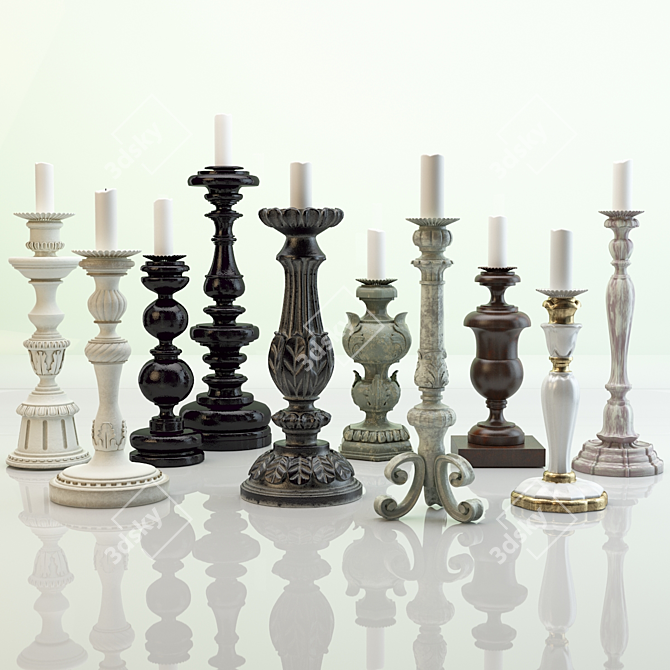 Chelini Candlestick Collection - Elegant Artisan Design 3D model image 1