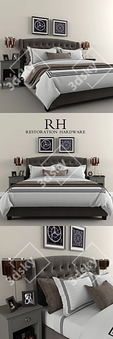 Restoration Hardware Warner Tufted Bed 3D model image 1