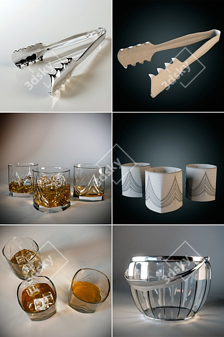 Title: Whiskey Set with Ice Bucket - Elegant and Refreshing 3D model image 3