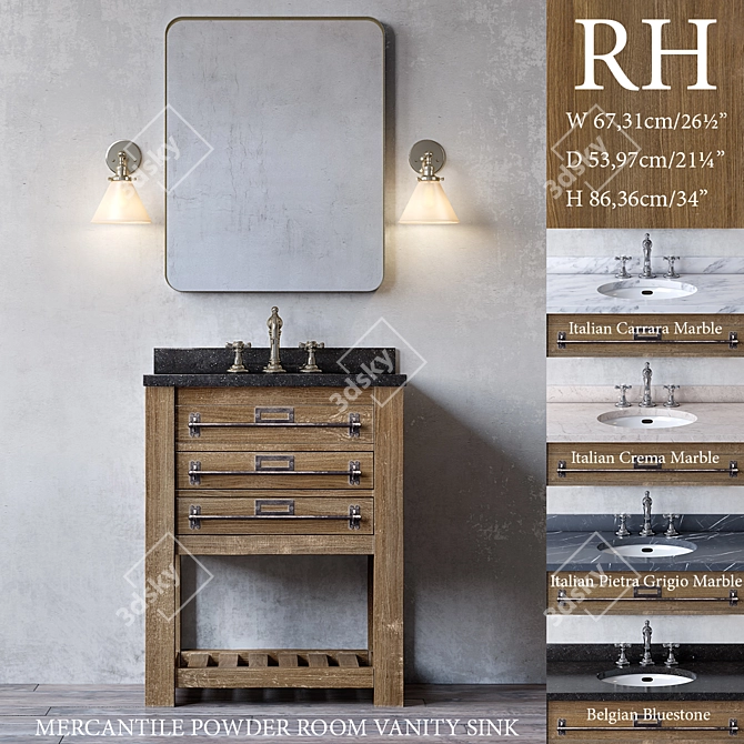 Rustic Vintage Vanity Sink 3D model image 2