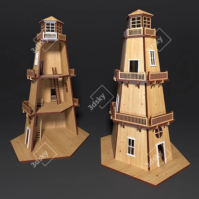 Handcrafted Wooden Lighthouse Decor 3D model image 1