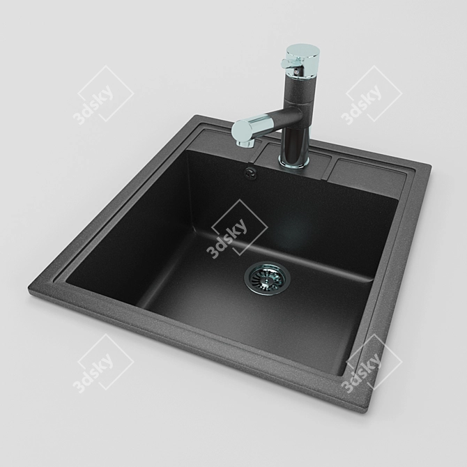 4-Color Textured Kitchen Sink 3D model image 1