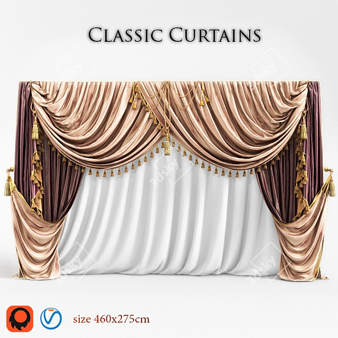 Classic Style Curtain Set 3D model image 1