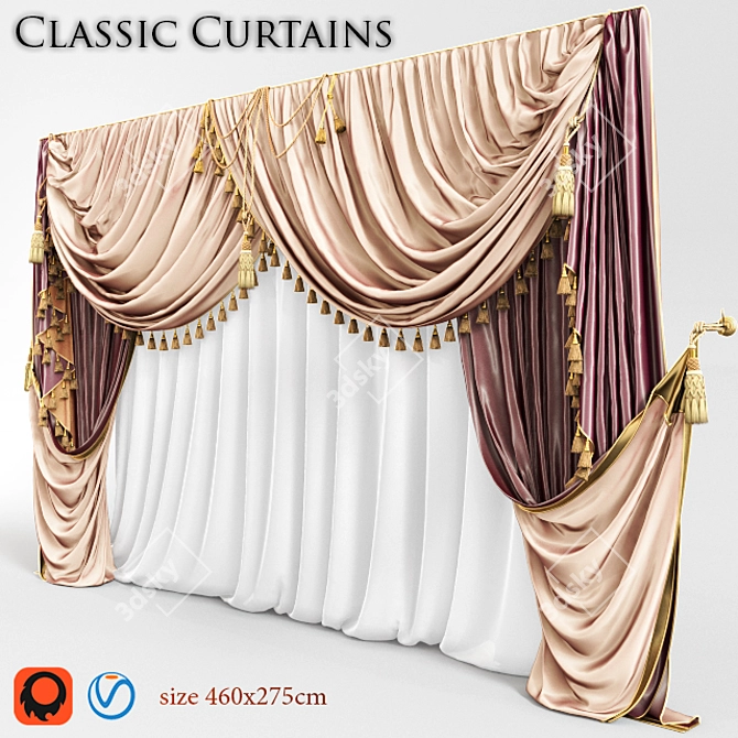 Classic Style Curtain Set 3D model image 2