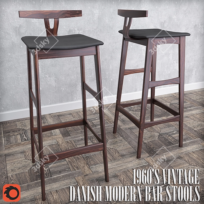 Title: Authentic 1960s Danish Modern Stool 3D model image 1