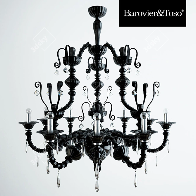 Elegant Handcrafted Black & Crystal Glass 3D model image 1