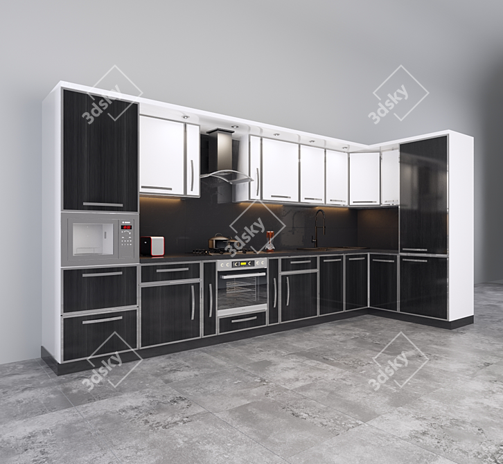 Modern Designer Corner Kitchen 3D model image 2