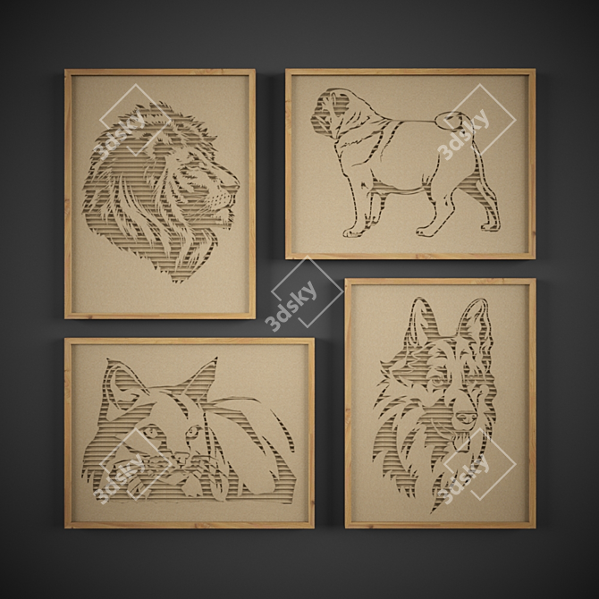 Elegant 4-Piece Framed Picture Set 3D model image 1