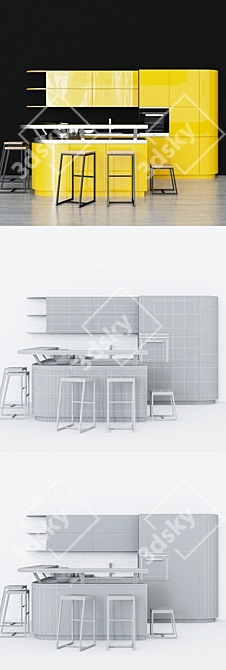 Modern Kitchen Set with Barazza Sink, Siemens Cooktop, and Miele Oven 3D model image 2