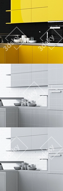 Modern Kitchen Set with Barazza Sink, Siemens Cooktop, and Miele Oven 3D model image 3