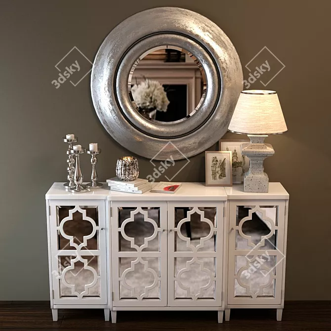 Modern White Dresser with Mirror 3D model image 1