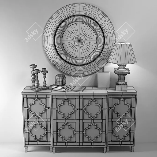 Modern White Dresser with Mirror 3D model image 2