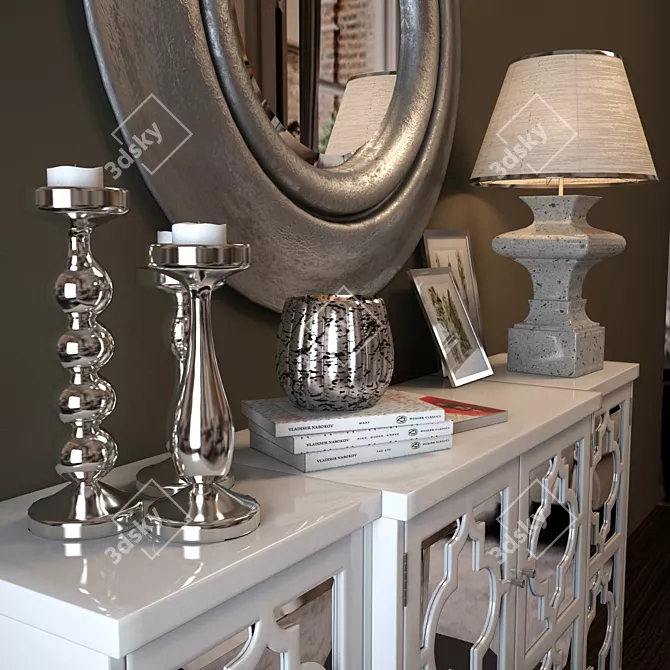 Modern White Dresser with Mirror 3D model image 3