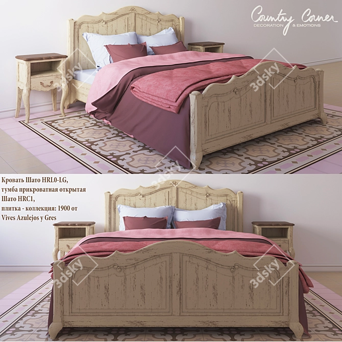 Chateau HRL0-LG Bed Set & Vives 1900 Tile 3D model image 1