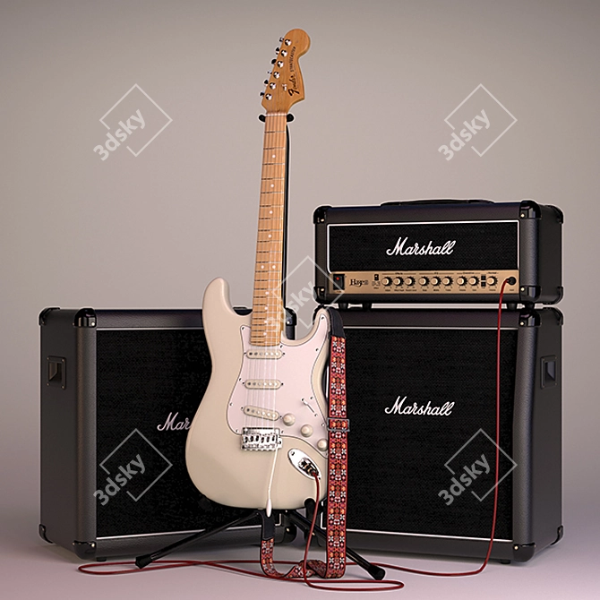 Fender Stratocaster & Marshall Haze: The Hendrix-inspired Guitar and Amplifier 3D model image 1