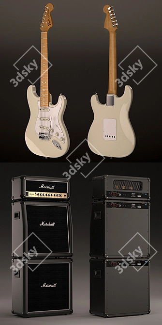 Fender Stratocaster & Marshall Haze: The Hendrix-inspired Guitar and Amplifier 3D model image 3