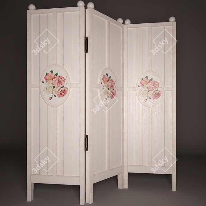 Wooden Screen with Brass Accents 3D model image 1