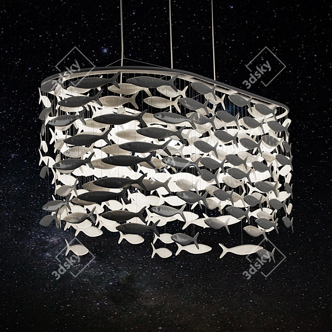 Elegant Shoal Chandelier: White Bone China 3D model image 1