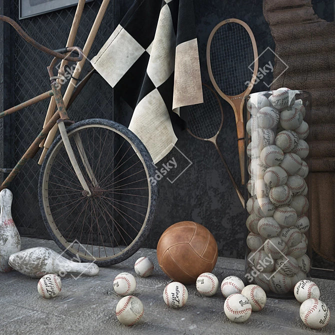 Vintage Sport Decor: Eclectic Retro Charm 3D model image 2