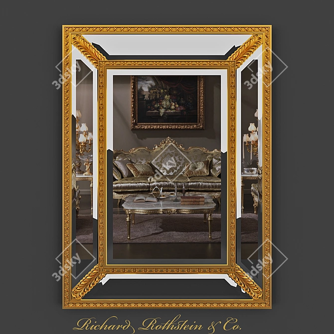 Elegant Handcrafted Giltwood Mirror 3D model image 1