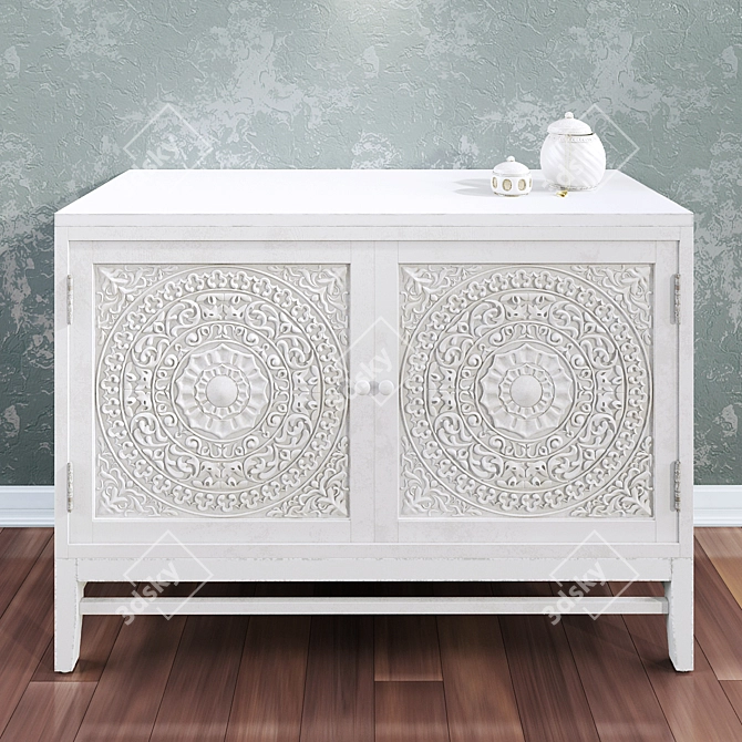 Elegant Lace Carved Dresser 3D model image 1
