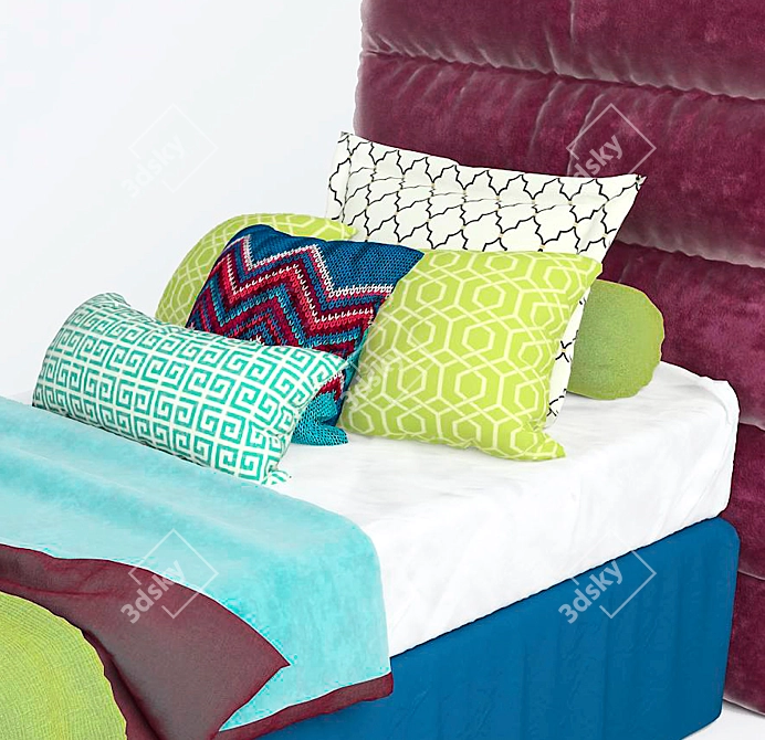 Sleek Single Bed with Bedding Set 3D model image 2