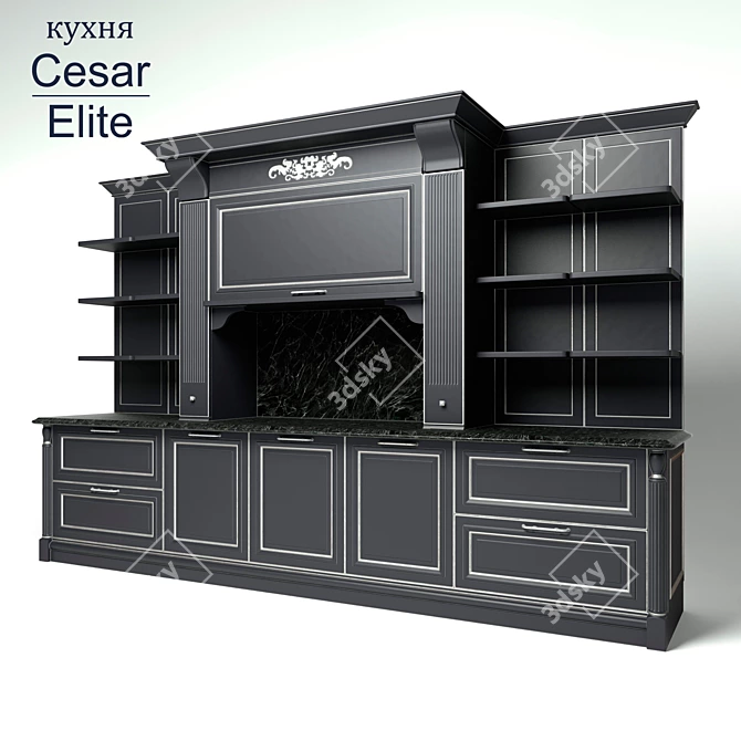 Elite Kitchen: Graphite and Ivory with Silver and Gold Details 3D model image 1