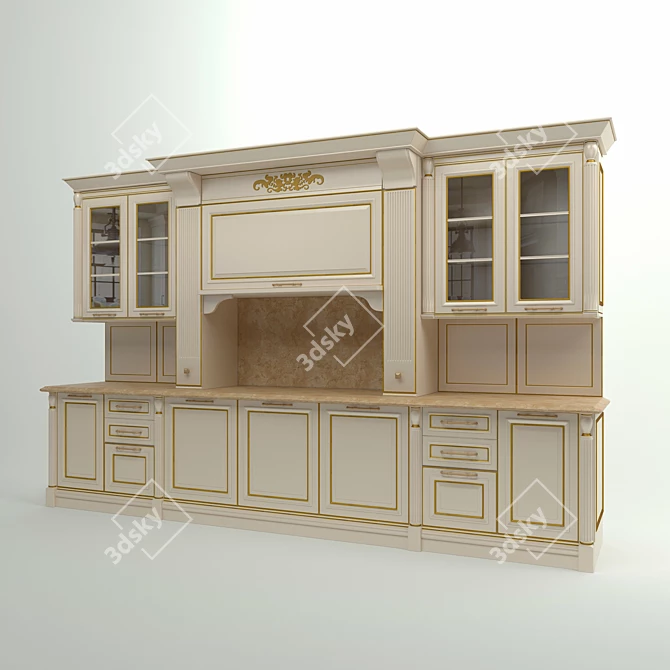 Elite Kitchen: Graphite and Ivory with Silver and Gold Details 3D model image 2