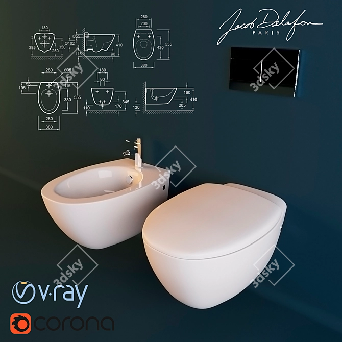 Jacob Delafon Presqu'ile Toilet & Bidet Set 3D model image 1