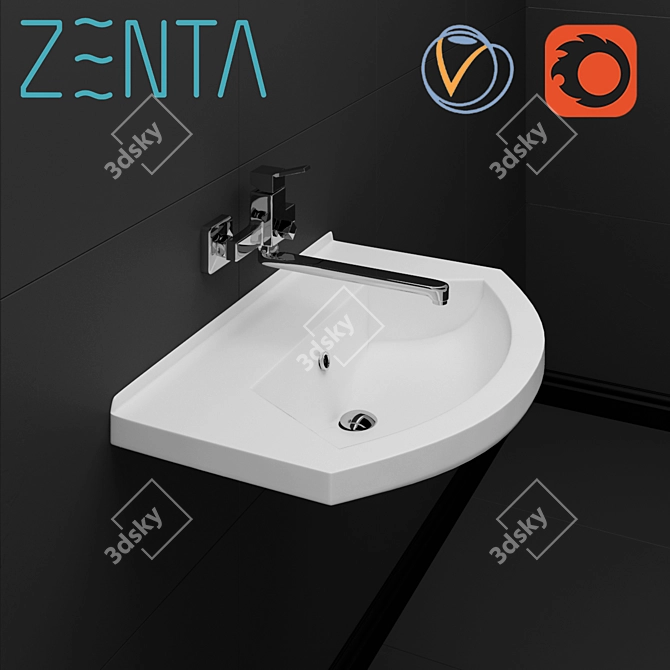 Modern Ceramic Sink & Faucet Set 3D model image 1