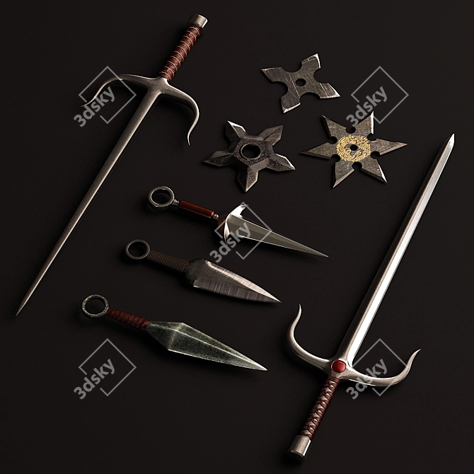 Japanese Martial Arts Weapon Set 3D model image 2