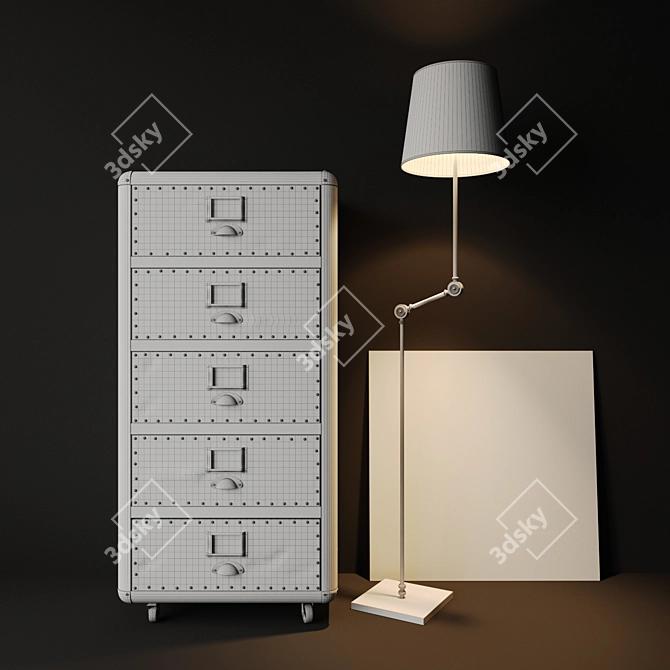 Elegant Silver Chest of Drawers & Table Lamp 3D model image 3