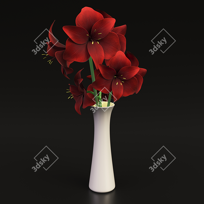 Title: Vibrant Red Hippeastrum 3D model image 1