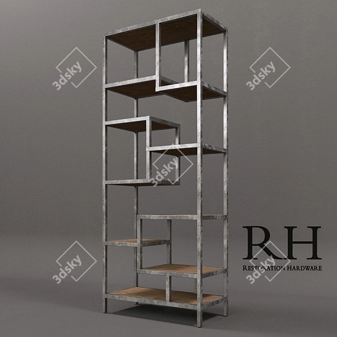 Title: Vintage Industrial Wood and Steel Shelving 3D model image 1