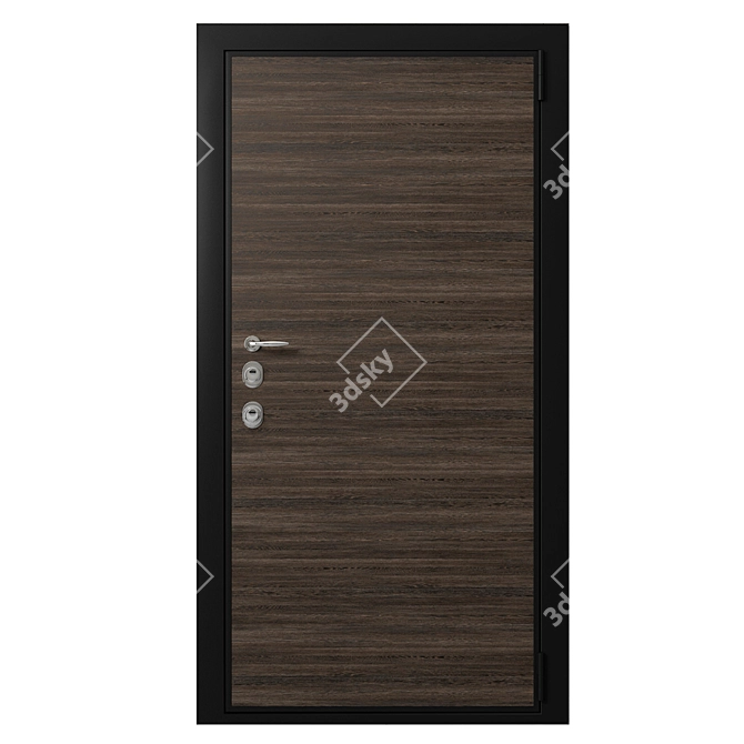 Metal Entrance Door with Wooden Decorative Plate 3D model image 1