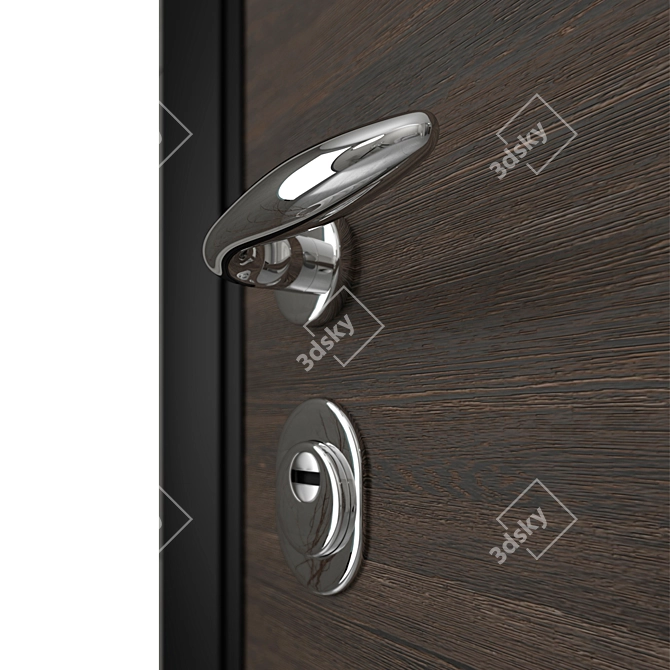 Metal Entrance Door with Wooden Decorative Plate 3D model image 2