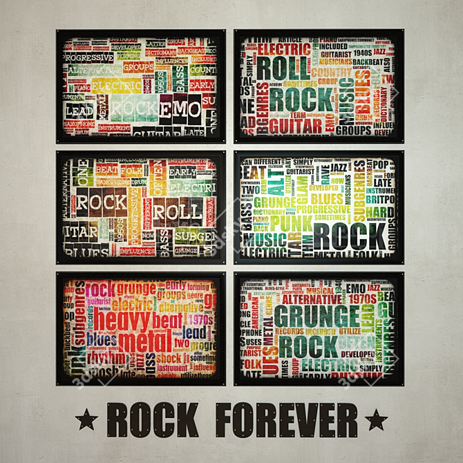 Rock & Roll Posters Set 3D model image 1
