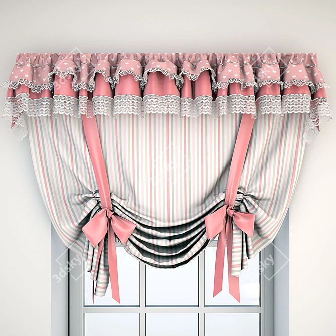 Vintage Pink Lace Curtain with Bows 3D model image 1