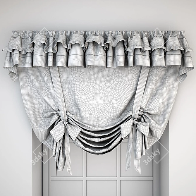 Vintage Pink Lace Curtain with Bows 3D model image 3